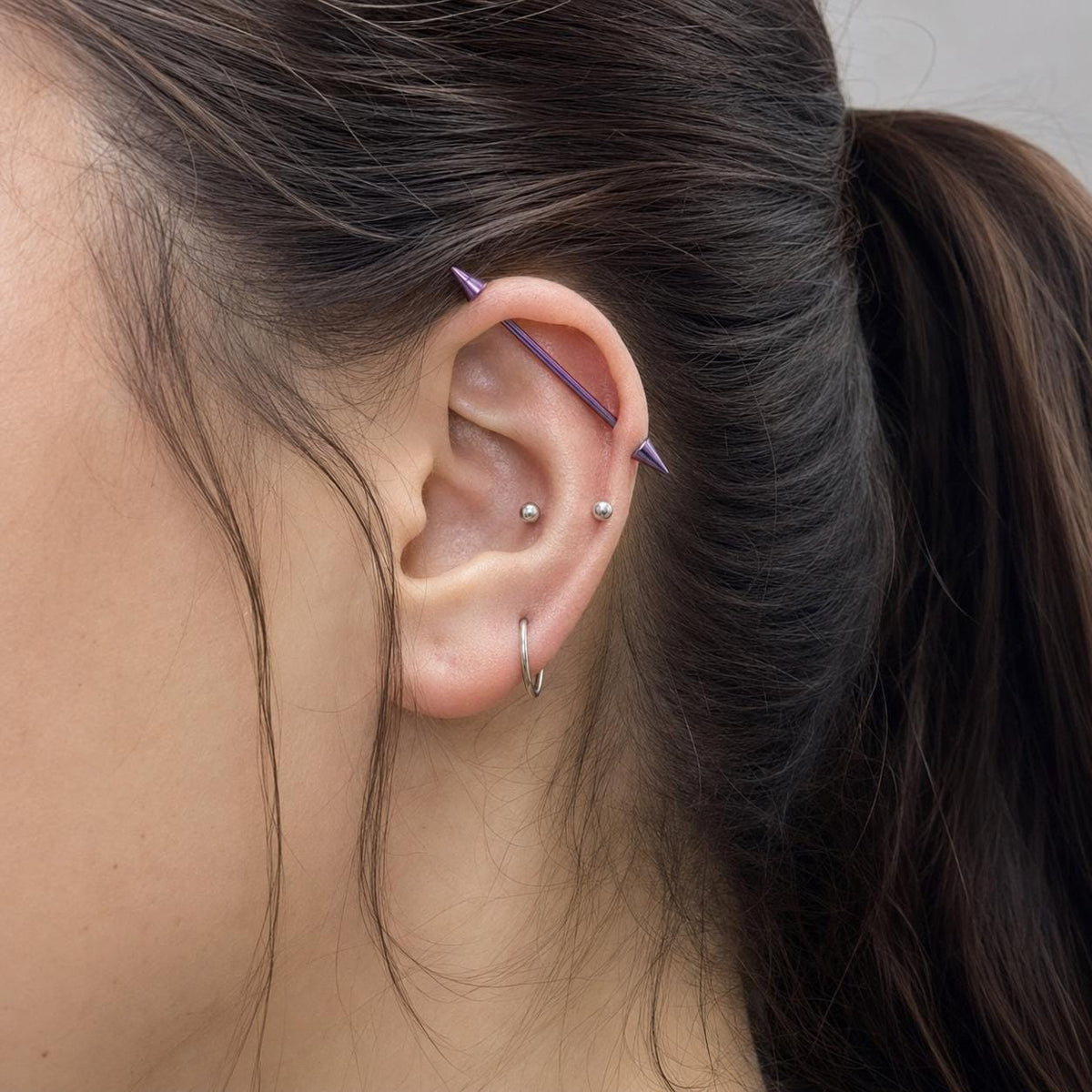 Gradient Ball & Spike industrial barbell detail 3