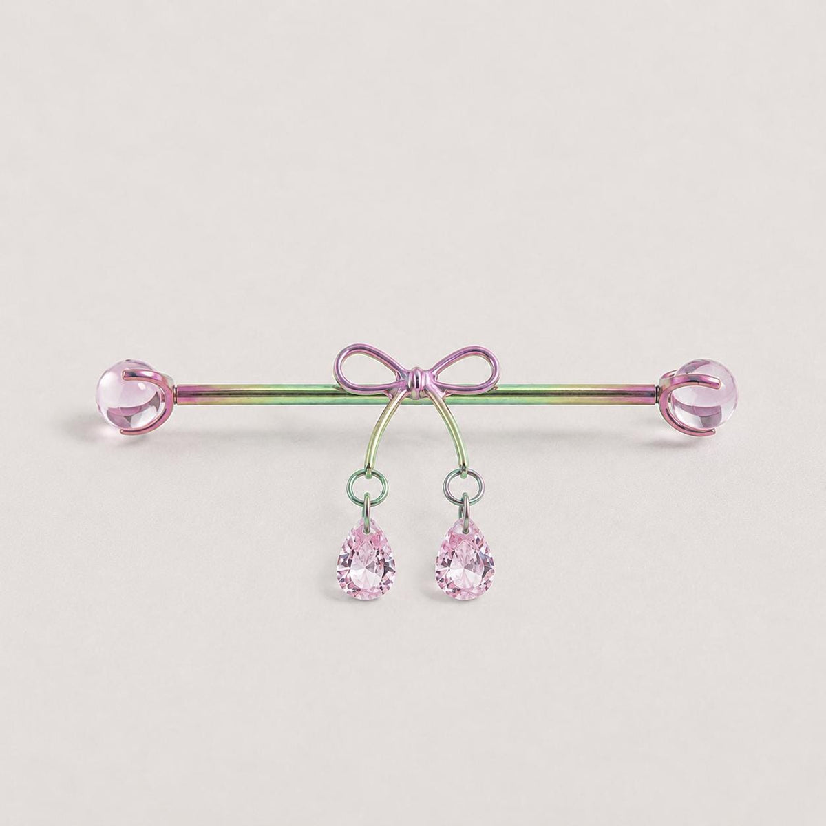 Ribbon Bow Crystal industrial barbell detail 4