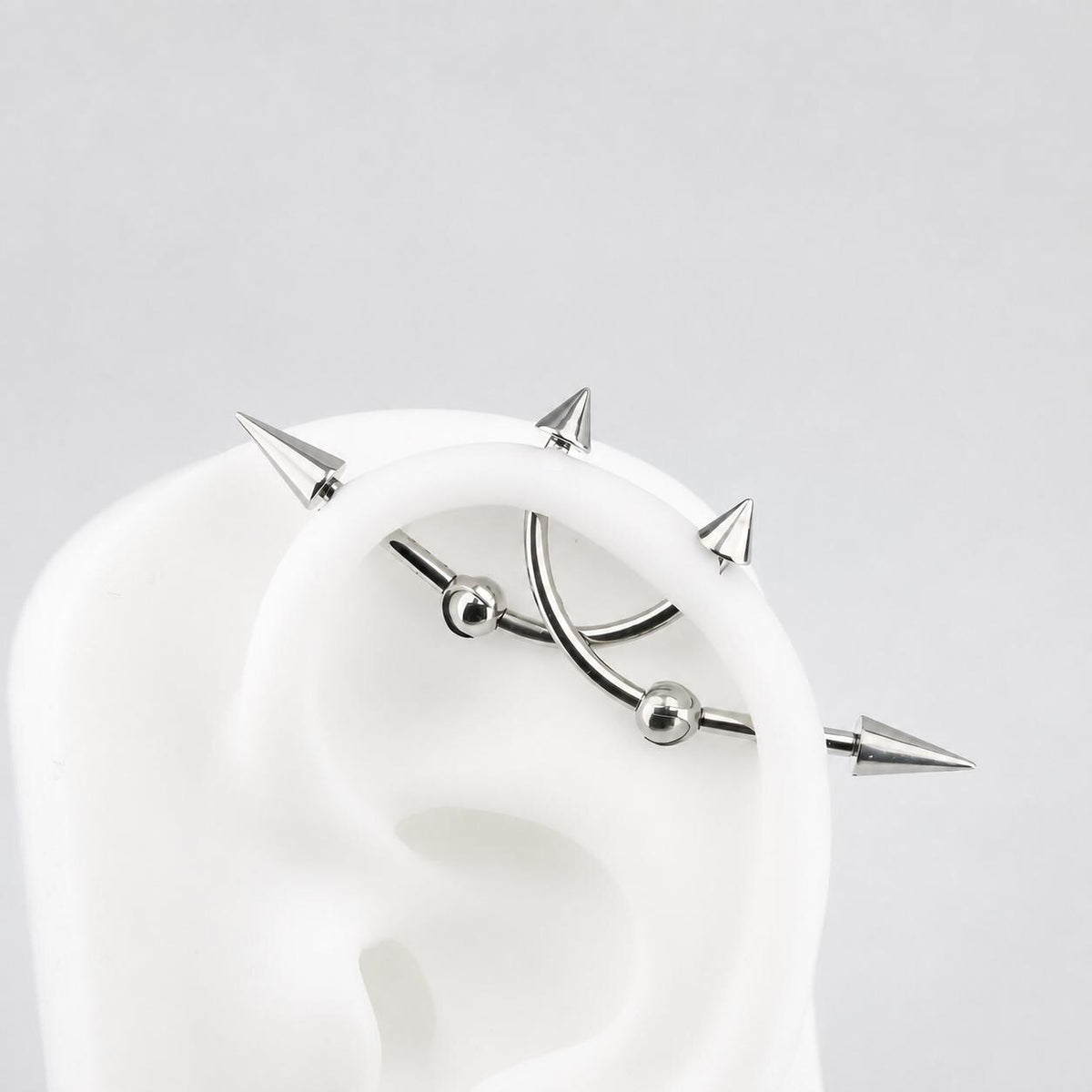 Double Spike industrial barbell detail 8