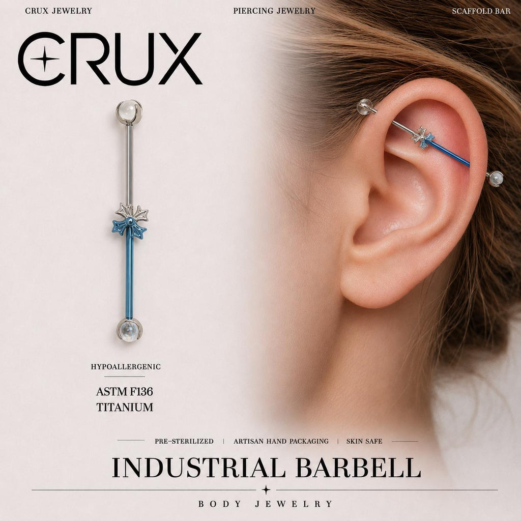 Fleur-de-Lis Crystal F136 Titanium industrial barbell