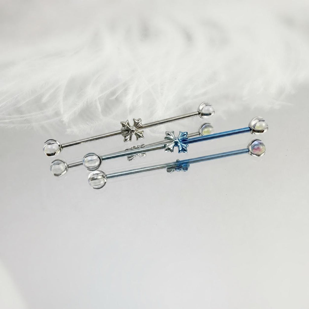 Fleur-de-Lis Crystal industrial barbell detail 3