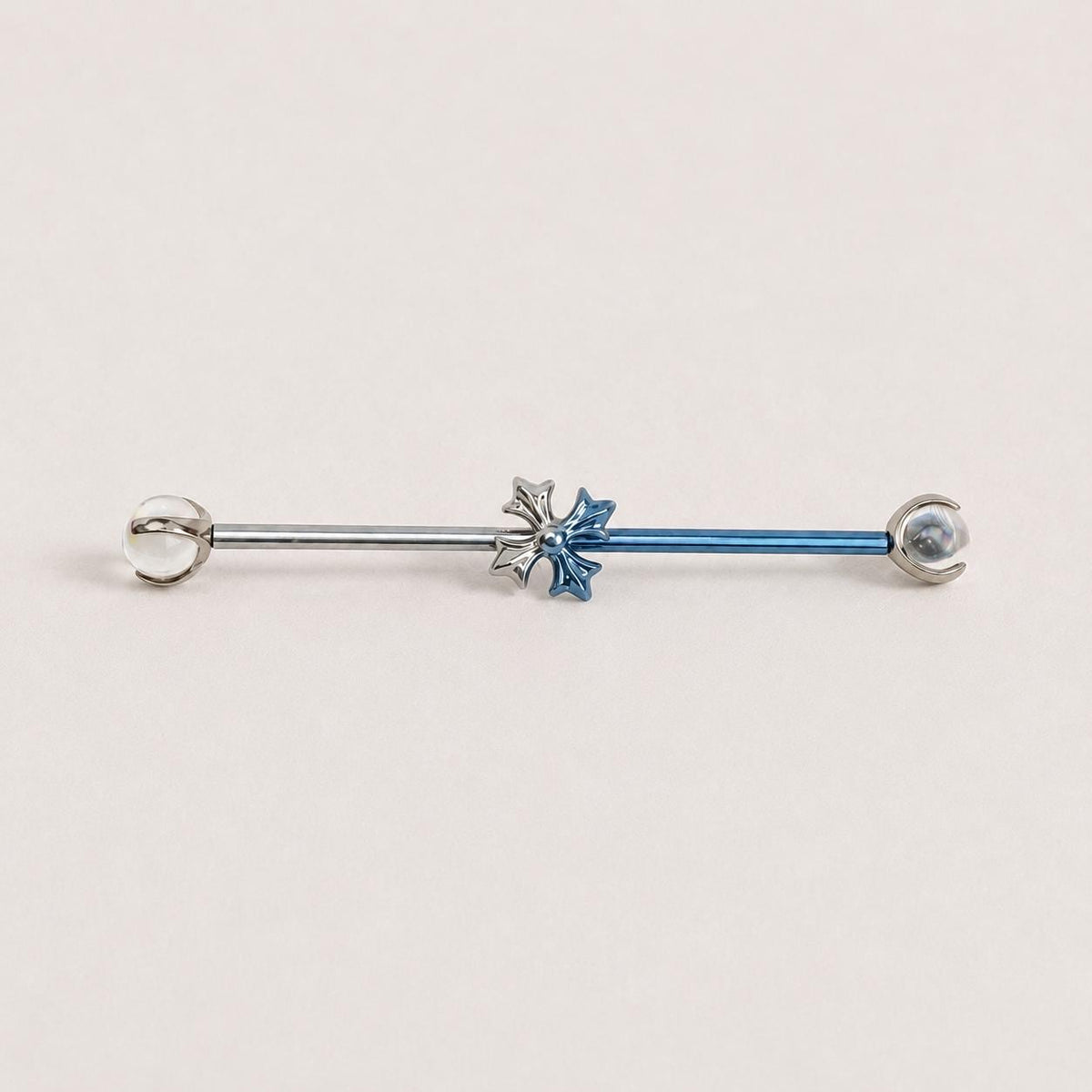 Fleur-de-Lis Crystal industrial barbell detail 8