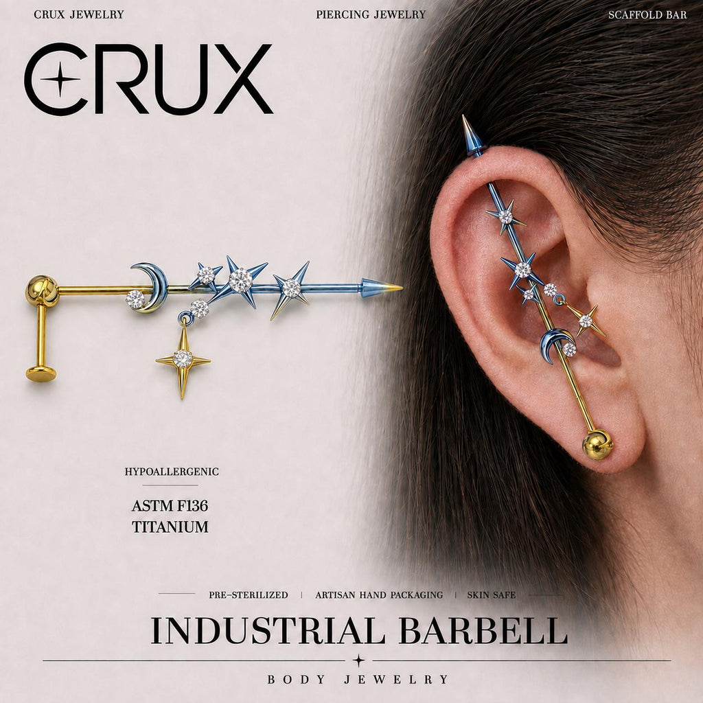 Triple Moon Crystal F136 Titanium industrial barbell