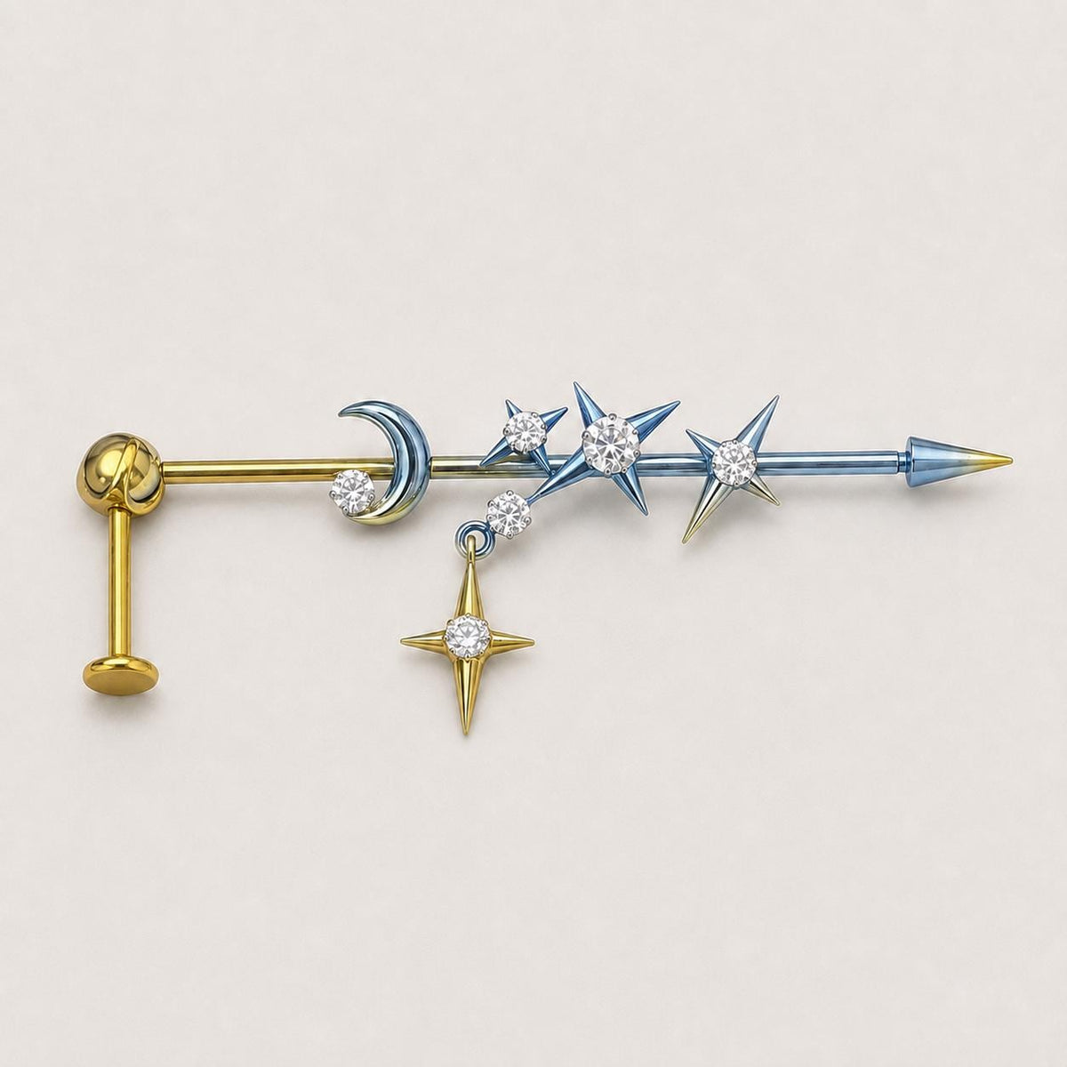 Triple Moon Crystal industrial barbell detail 6