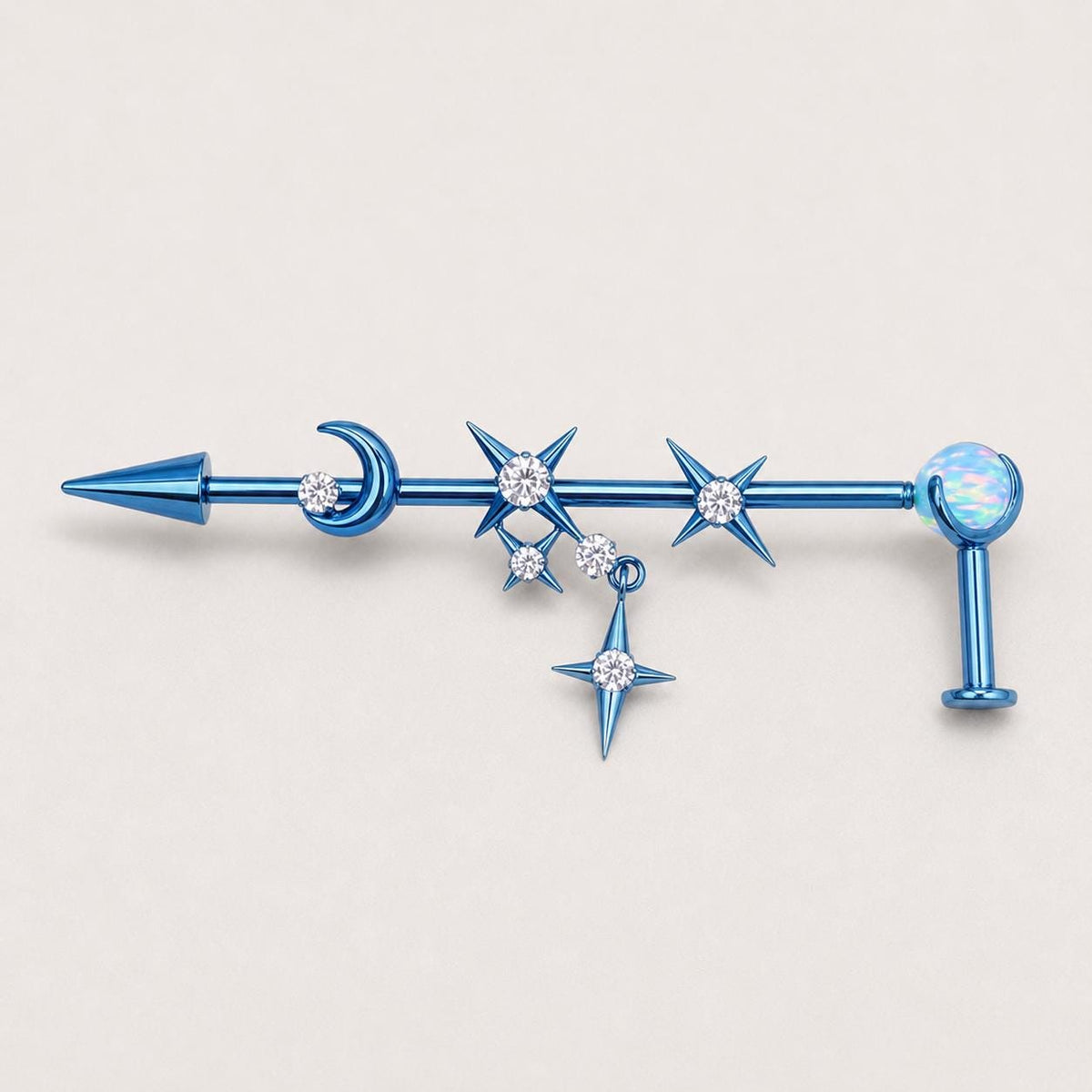 Triple Moon Crystal industrial barbell detail 7