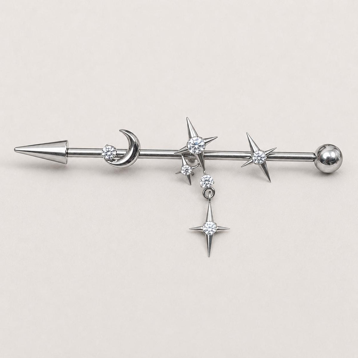 Triple Moon Crystal industrial barbell detail 8