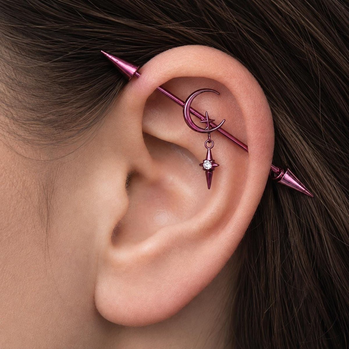 Crescent Moon Chain industrial barbell detail 2