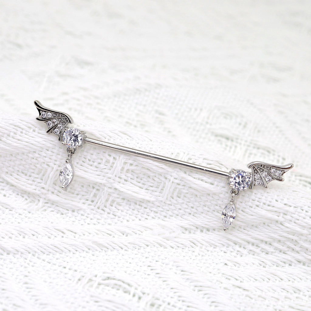 Bat Wing Crystal industrial barbell detail 3