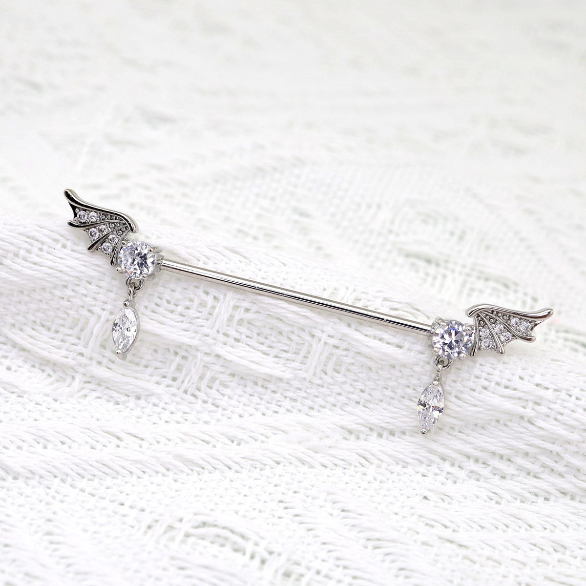 Bat Wing Crystal industrial barbell detail 3
