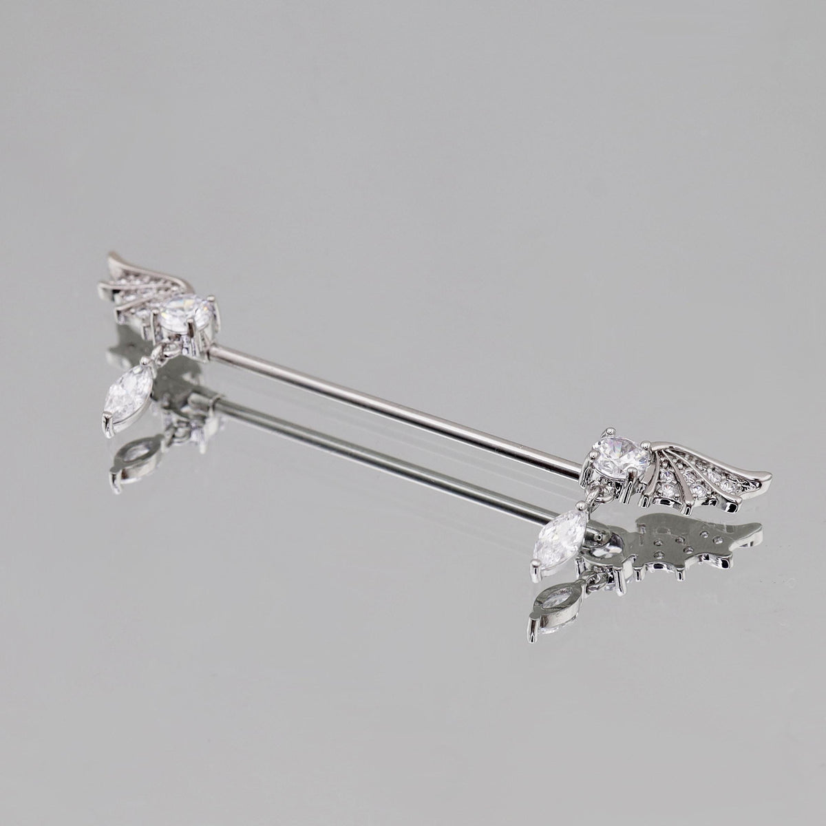 Bat Wing Crystal industrial barbell detail 4