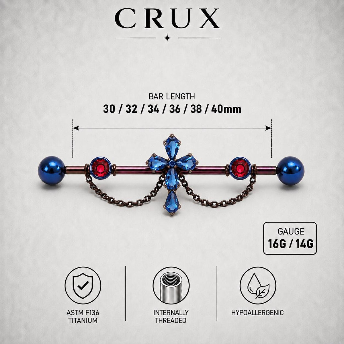 Cathedral Cross Chain industrial barbell detail 5
