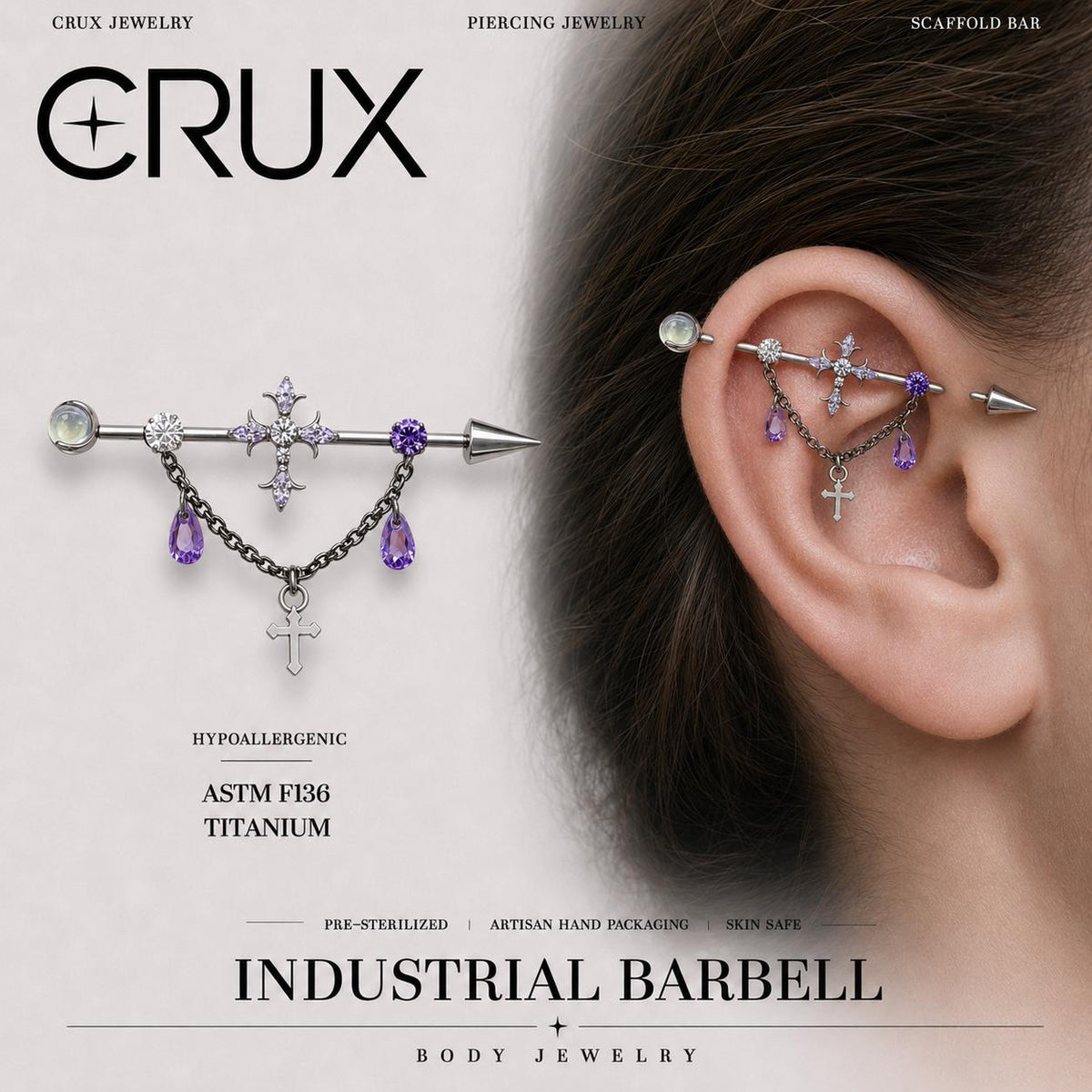 ETSY 4549531892 | IMAGE 1 | Vesper Cross Chain Titanium Industrial Barbell