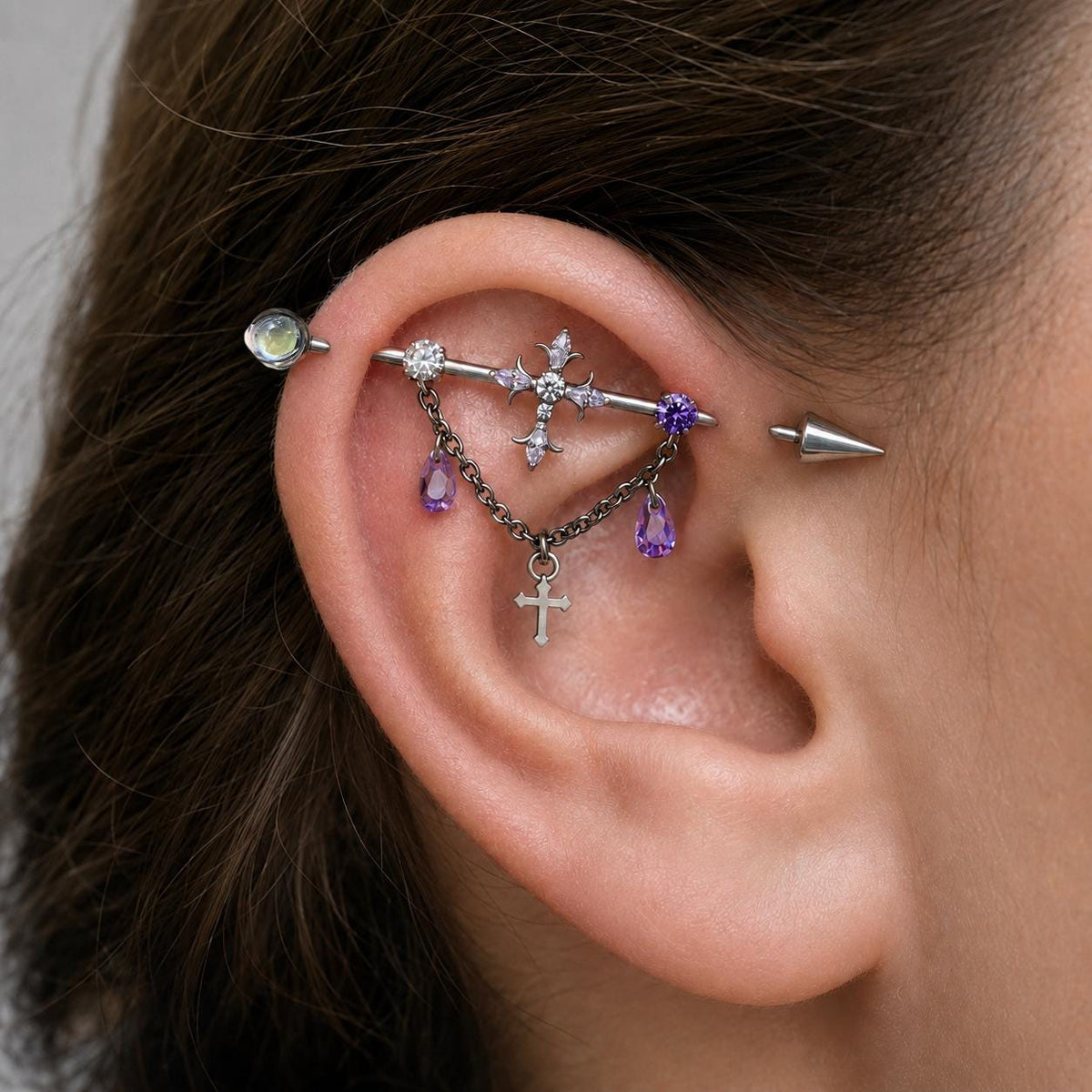 ETSY 4549531892 | IMAGE 2 | Vesper Cross Chain Titanium Industrial Barbell