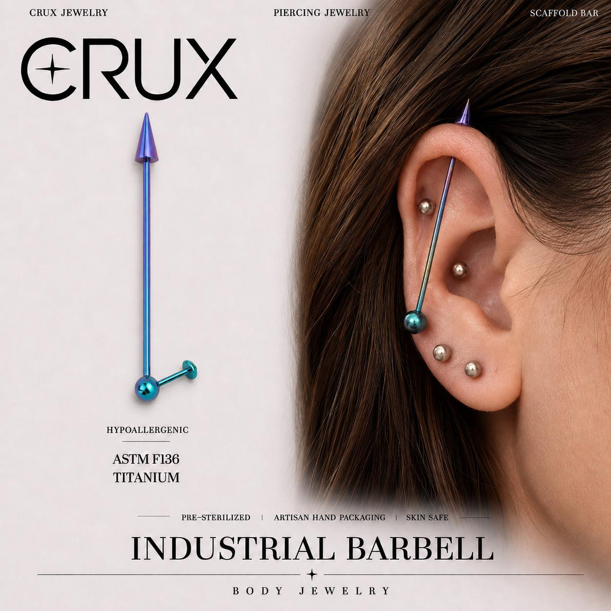 ETSY 4550754712 | IMAGE 1 | Offset Geometric Titanium Industrial Barbell