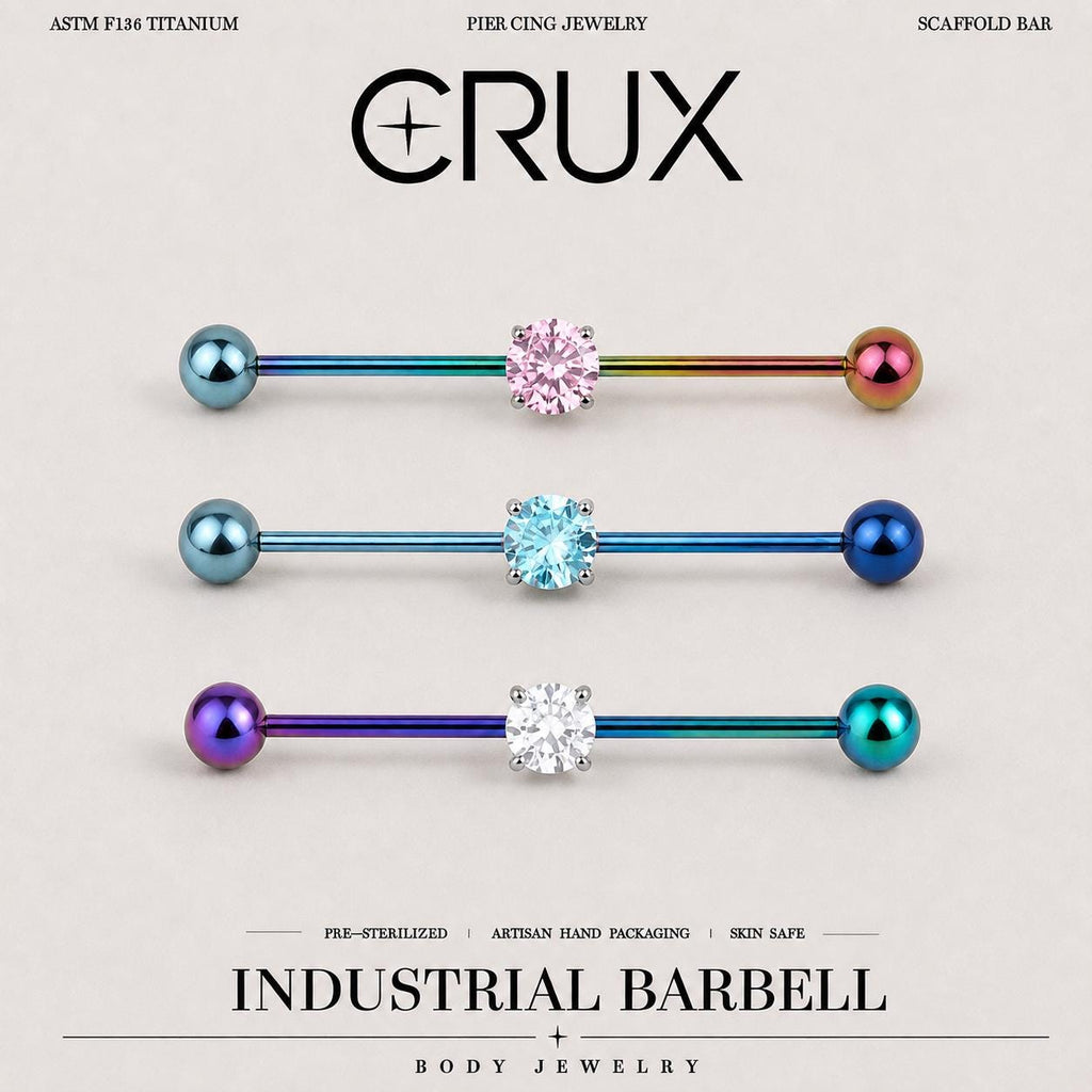 ETSY 4550812342 | IMAGE 1 | Prong-Set CZ Titanium Industrial Barbell