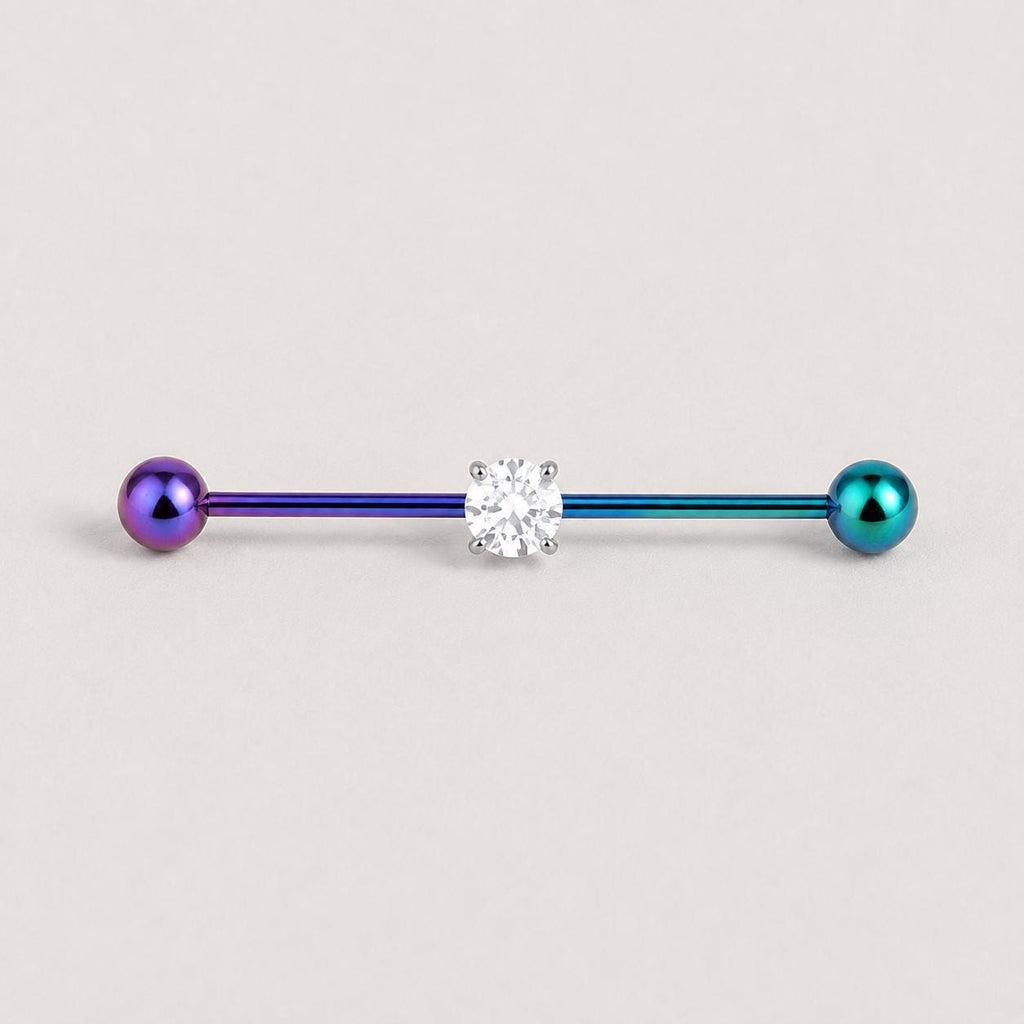 ETSY 4550812342 | IMAGE 7 | Prong-Set CZ Titanium Industrial Barbell