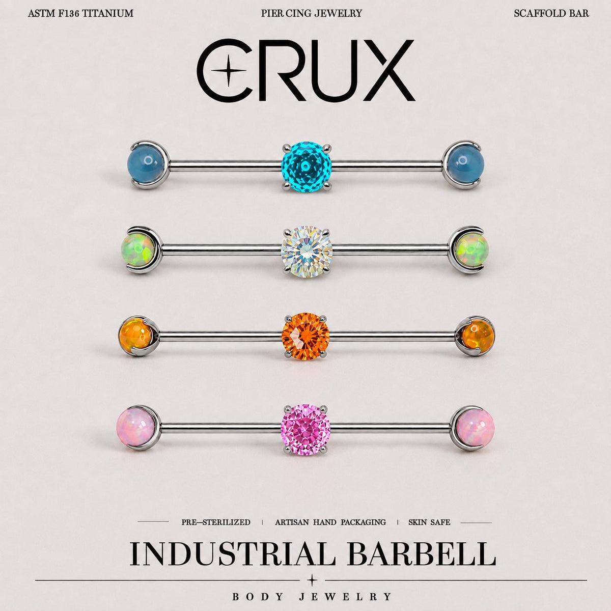 ETSY 4550825854 | IMAGE 1 | Opal Crystal Titanium Industrial Barbell