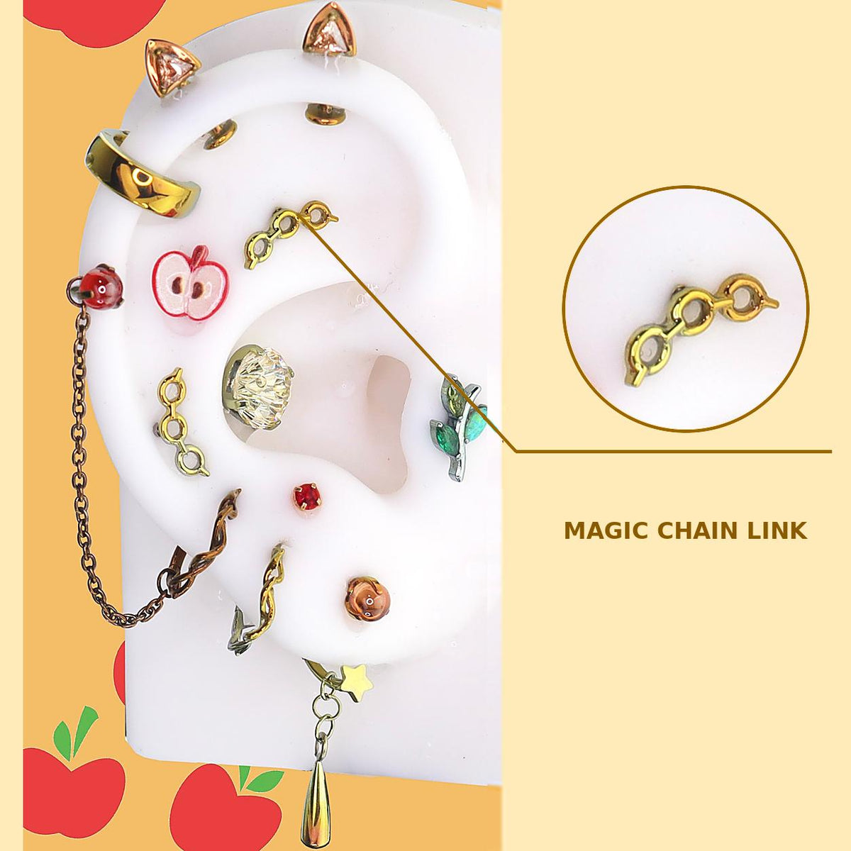MAGIC CHAIN LINK Applejack Ear Stack in ASTM F136 Titanium