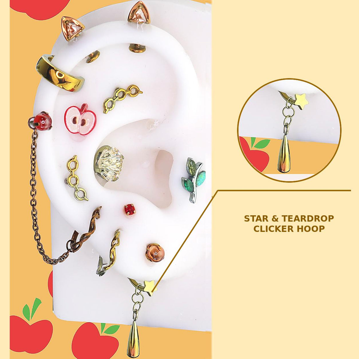 Applejack Ear Stack side view of polished titanium jewelry