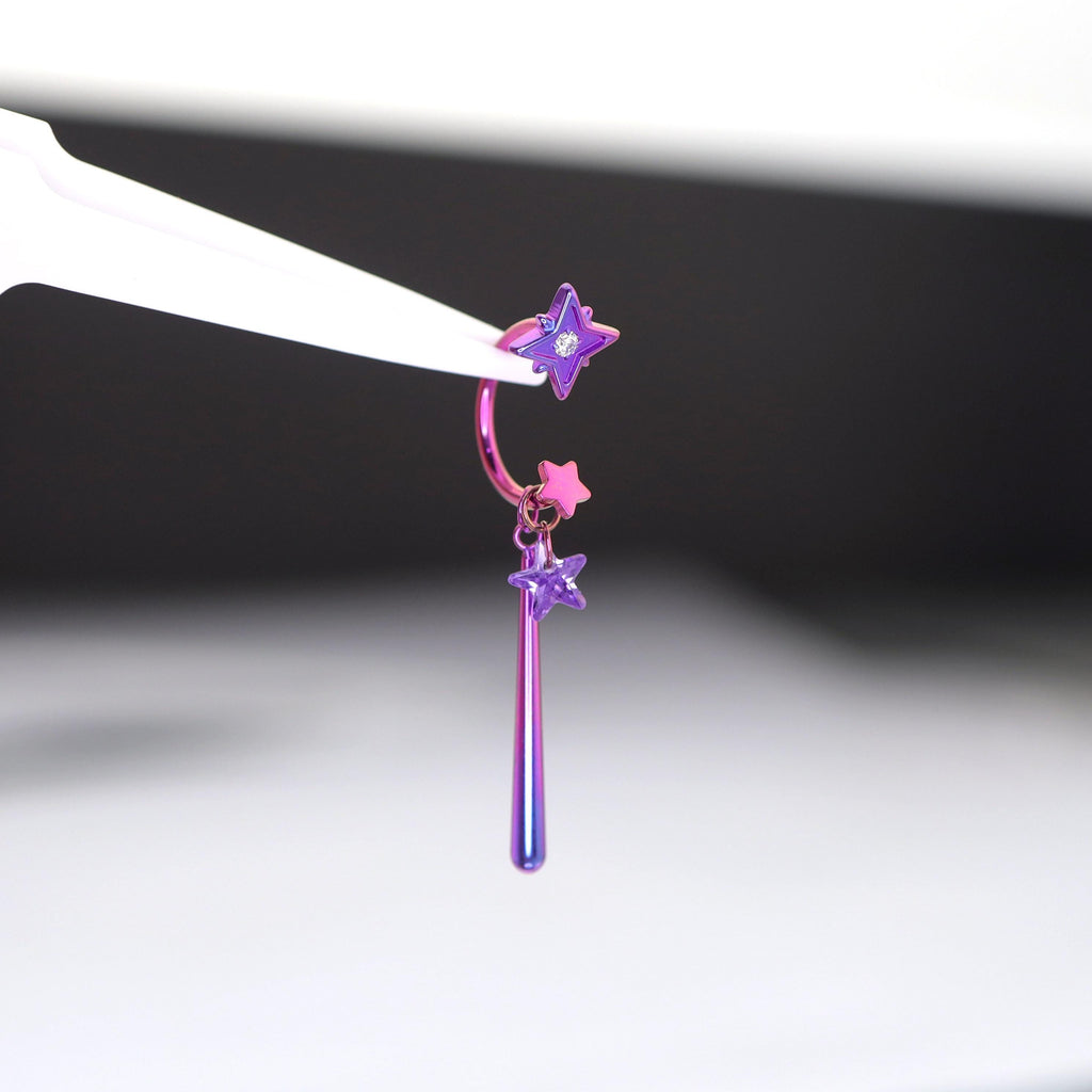 Purple Star Dangling Twilight Sparkle Ear Stack in ASTM F136 Titanium