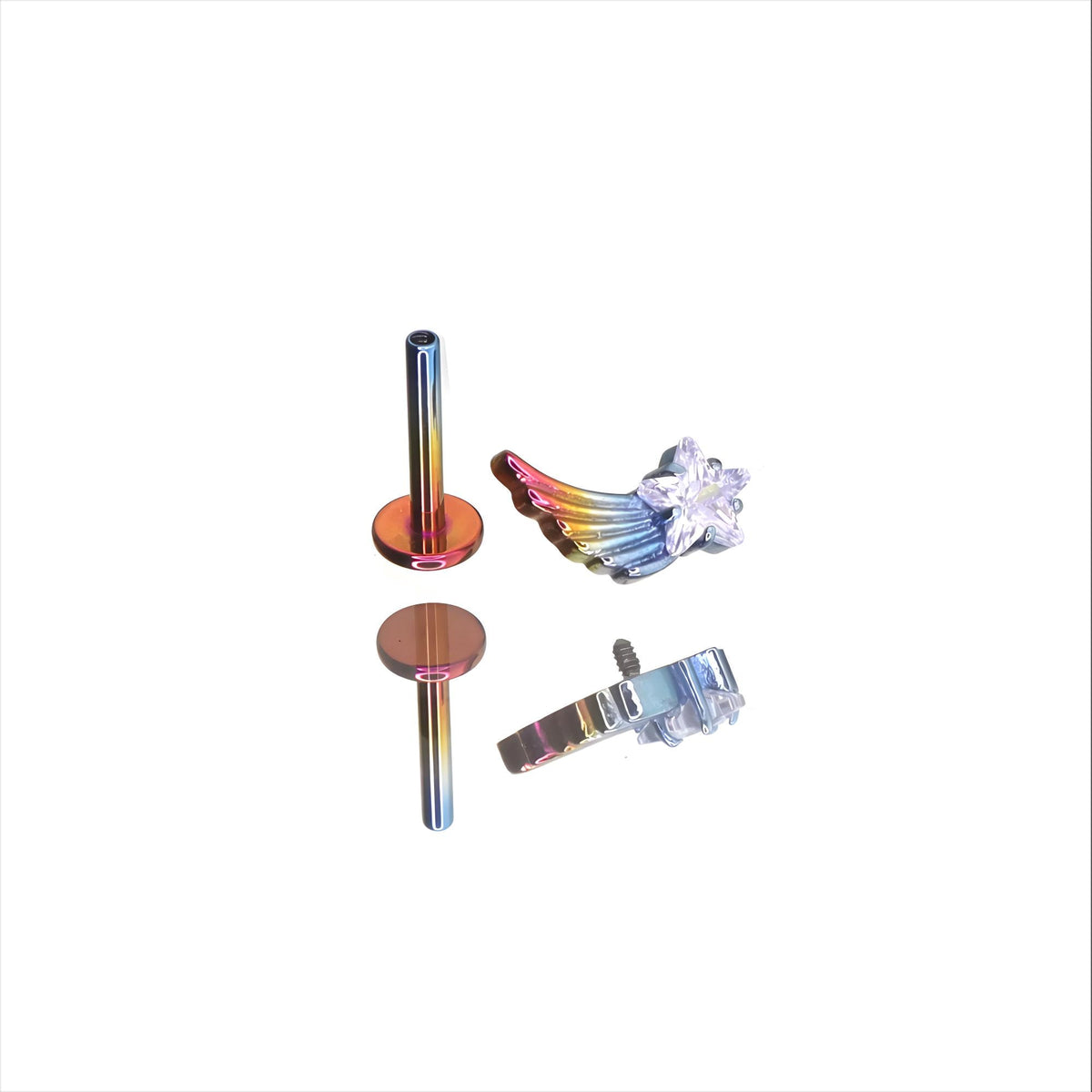 Rainbow Wing Star Barbell close-up of decorative ends
