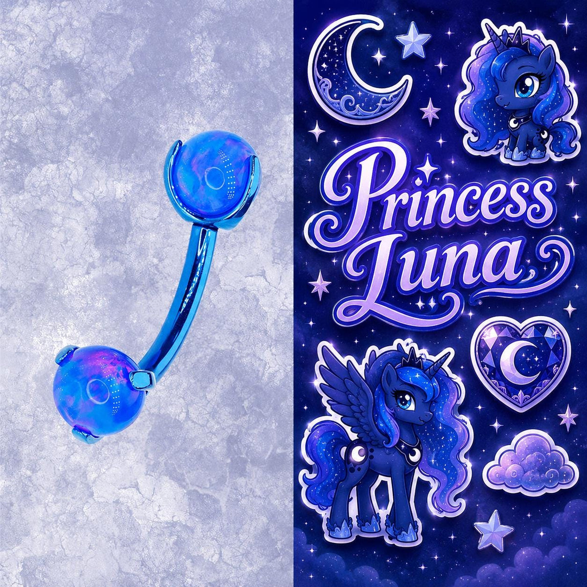 Princess Luna Character Opal Curved Barbell in ASTM F136 Titanium