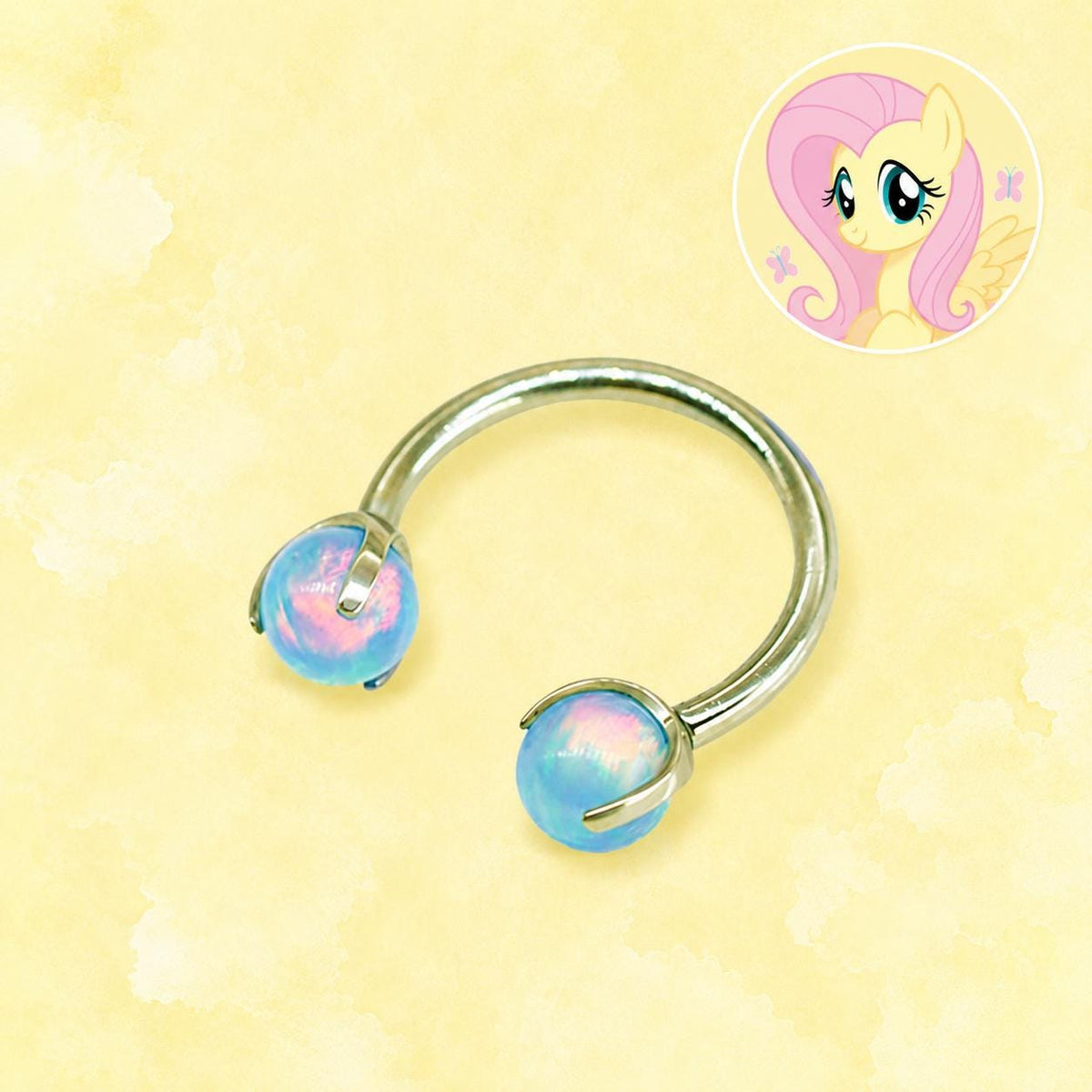Fluttershy Character Opal Horseshoe in ASTM F136 Titanium