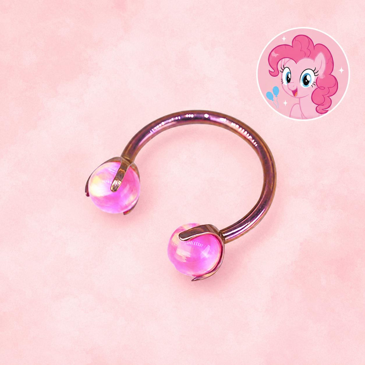 Pinkie Pie Character Opal Horseshoe in ASTM F136 Titanium