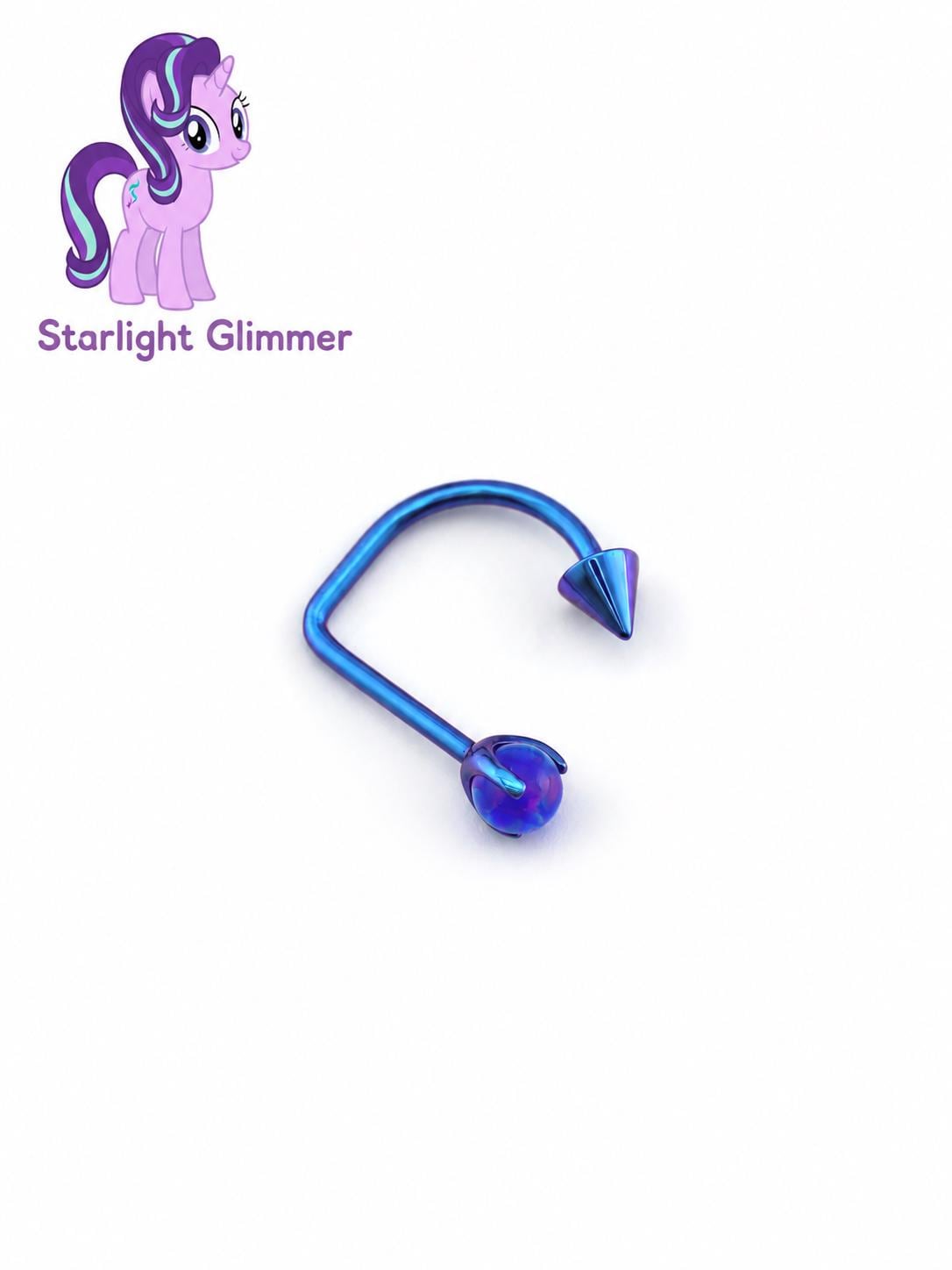 Starlight Glimmer Opal Spike D-Ring in ASTM F136 Titanium