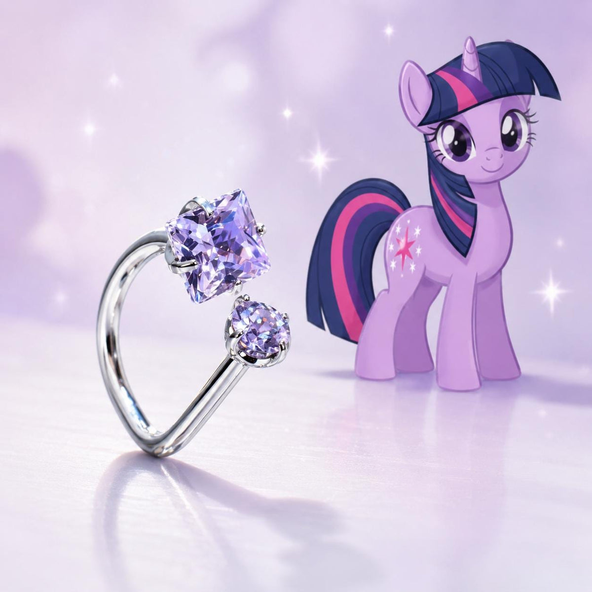 Twilight Gem Gem & Star D-Ring in ASTM F136 Titanium