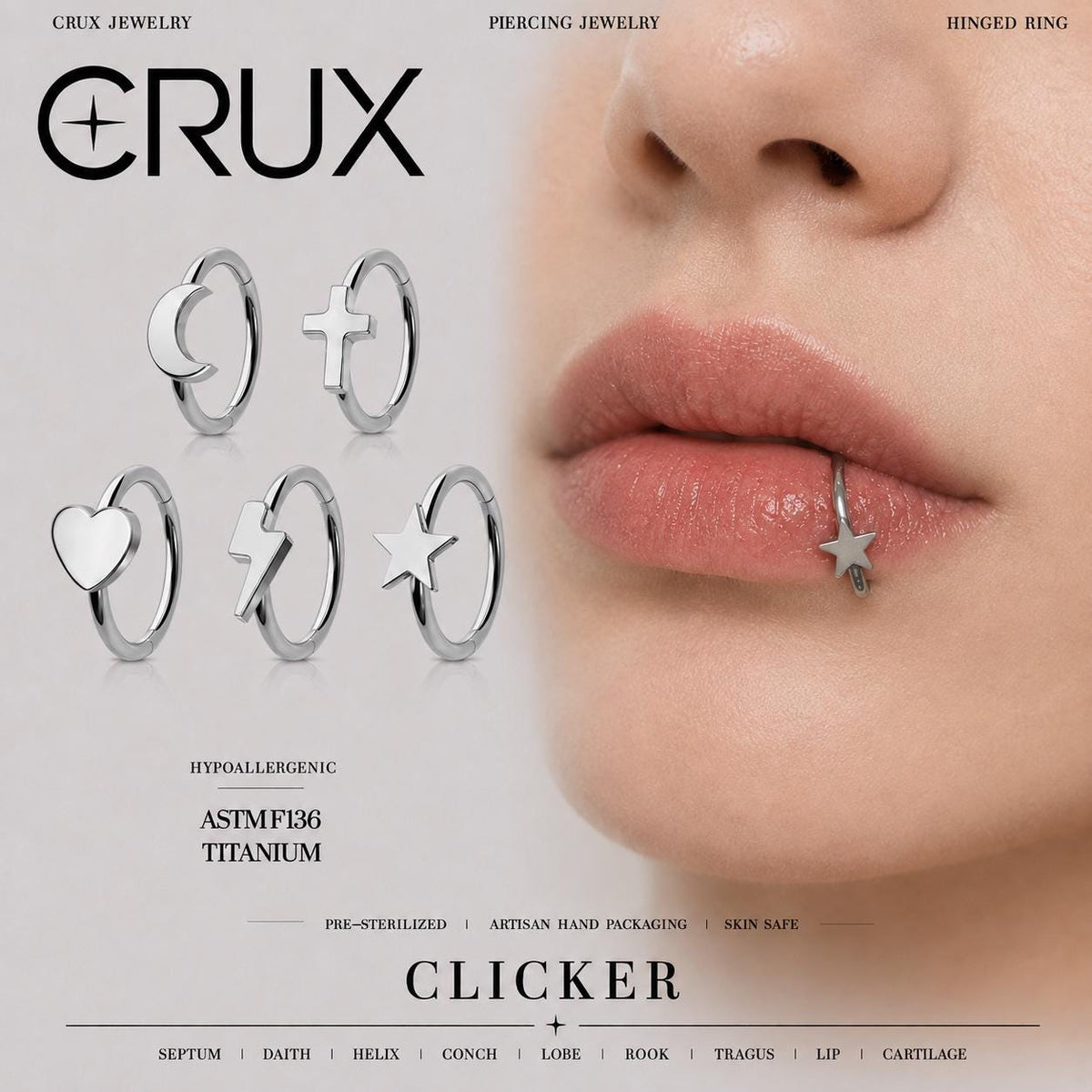 ETSY 4539854484 | IMAGE 1 | Titanium Celestial Motif Septum Clicker
