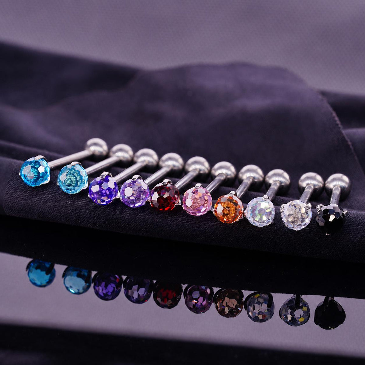 Faceted Disco Ball Titanium Barbell detail 3