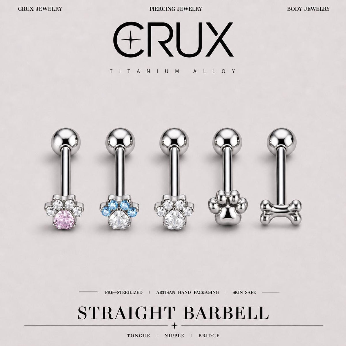 ETSY 4565860262 | IMAGE 1 | Paw & Bone Titanium Barbell