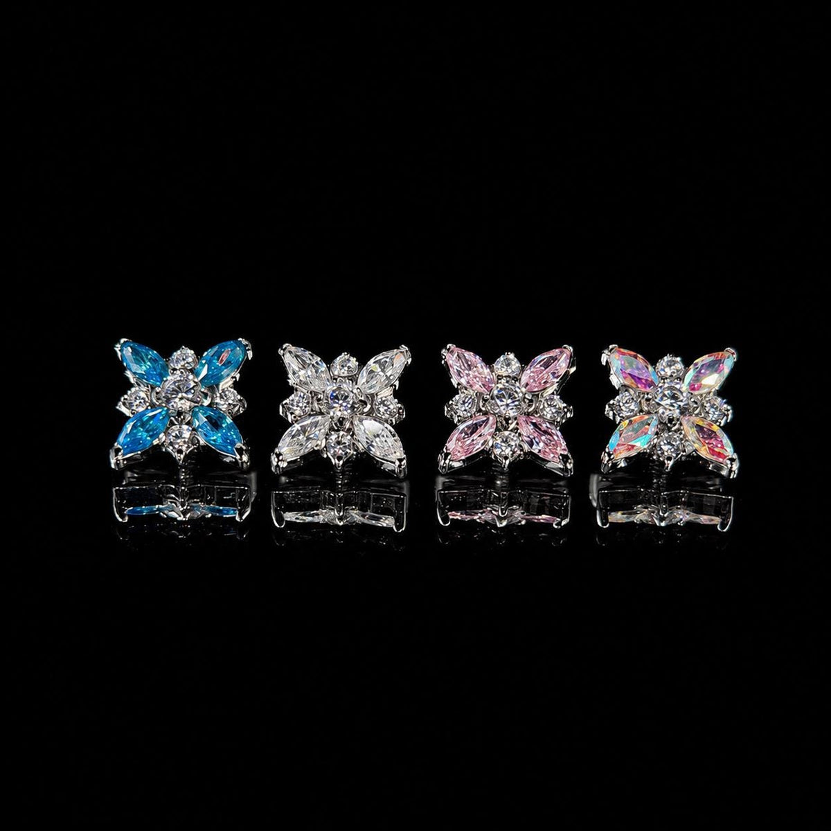 Opal Crystal Flower F136 Titanium flat-back jewelry image 02