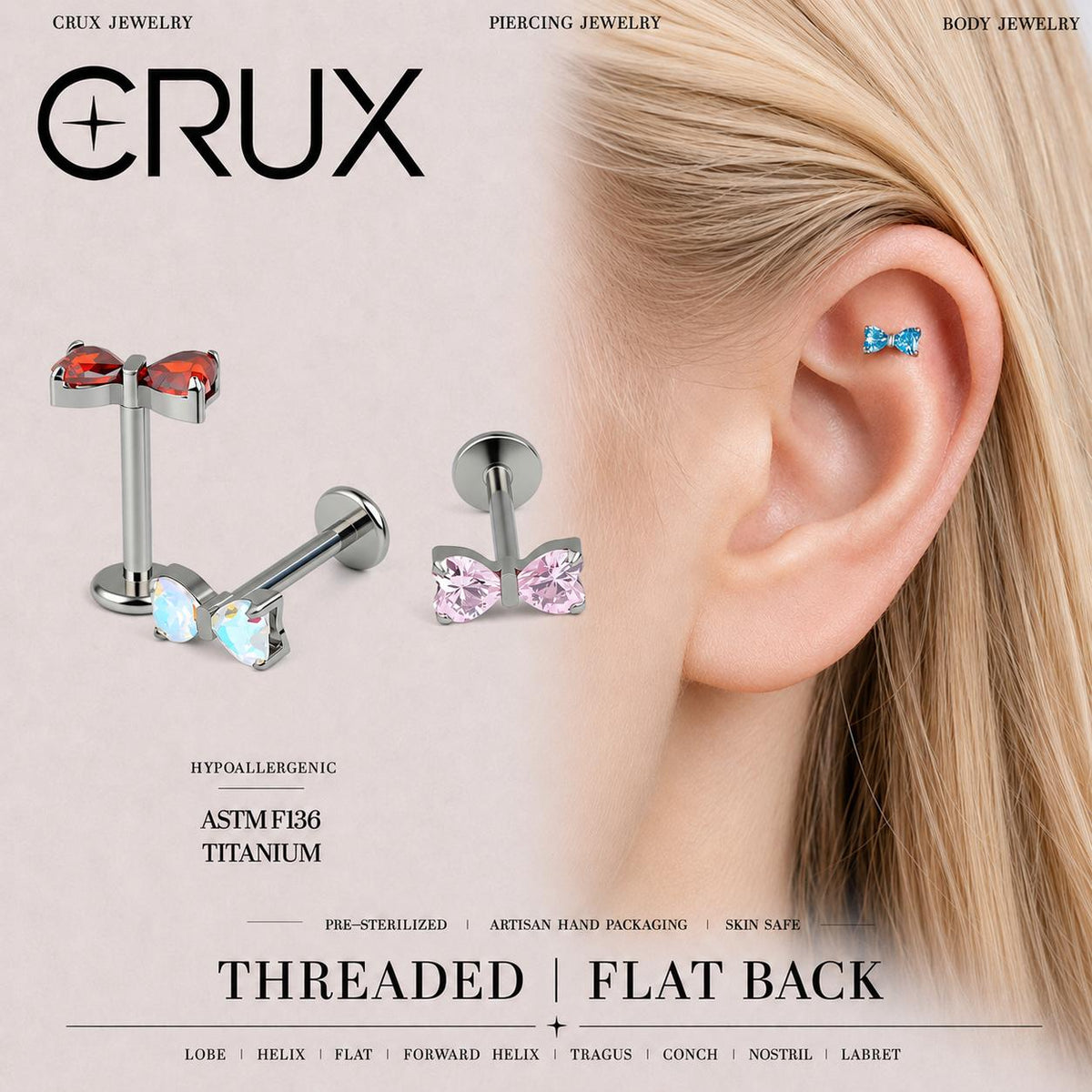Petite Bow F136 Titanium flat-back jewelry image 01