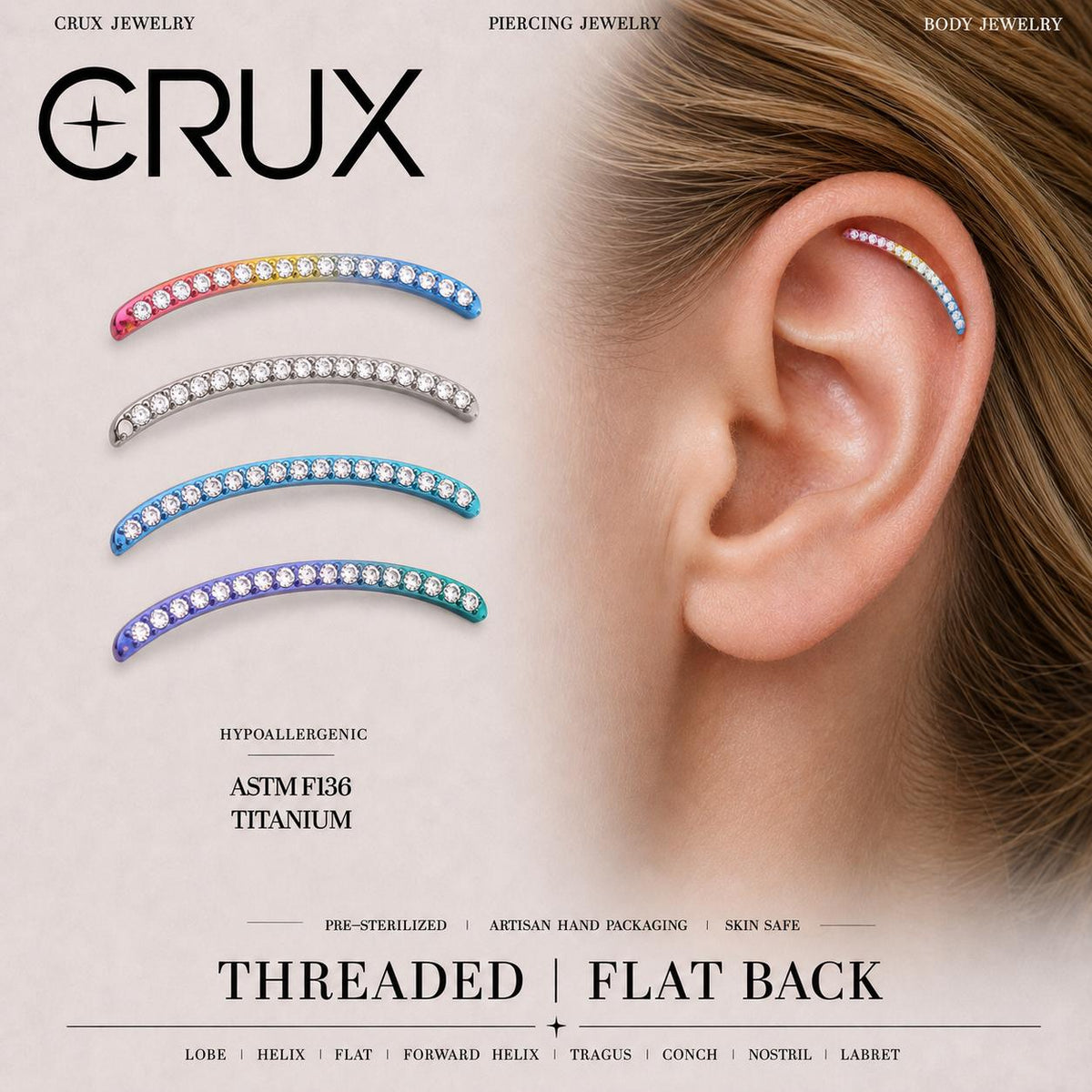 Curved Pavé F136 Titanium flat-back jewelry image 01