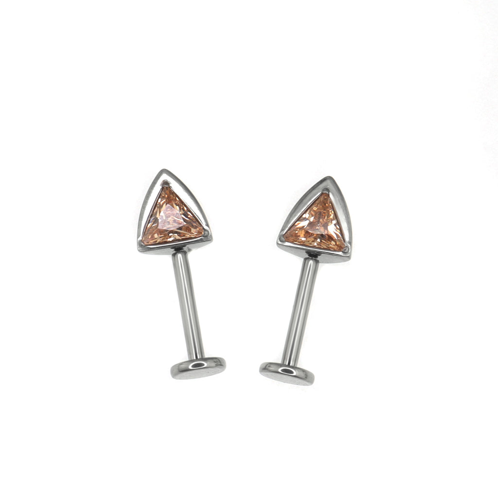 Paws & Purrs - PAIR OF Cat Ear CZ Internally Threaded Titanium Ear Stud - Champagne Gold