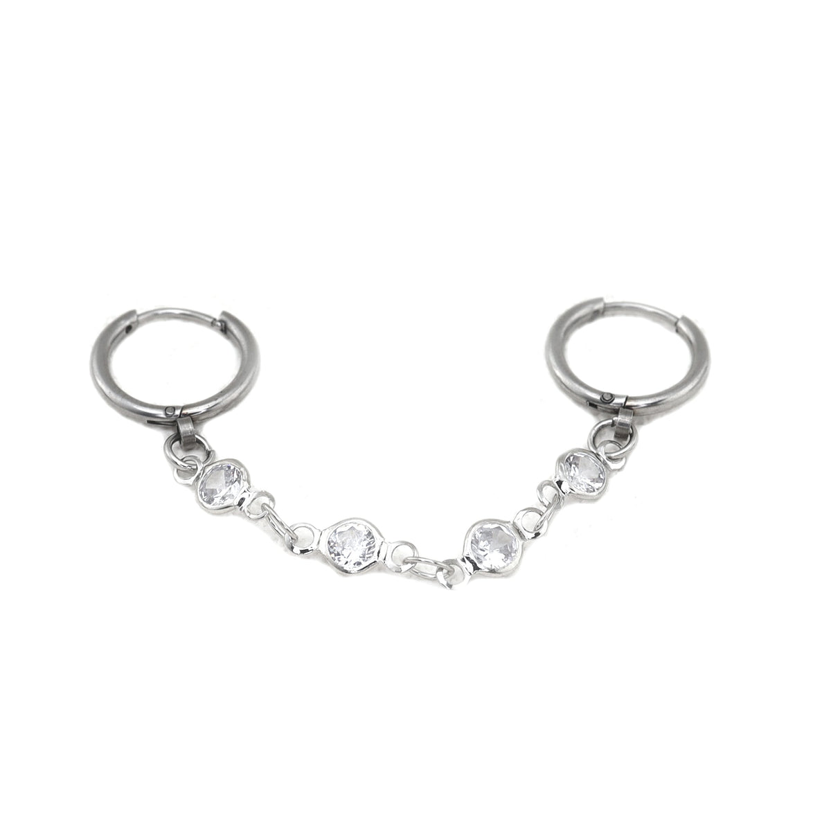 Double Hole CZ Chain Stainless Steel Earring - product image 3