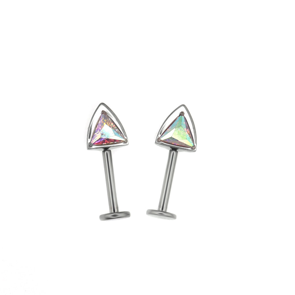 Paws & Purrs - PAIR OF Cat Ear CZ Internally Threaded Titanium Ear Stud - AB Coating