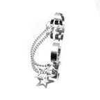 Black & White Chain Pentagram Stainless Steel Ear Clips - White