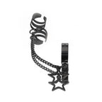 Black & White Chain Pentagram Stainless Steel Ear Clips - Black